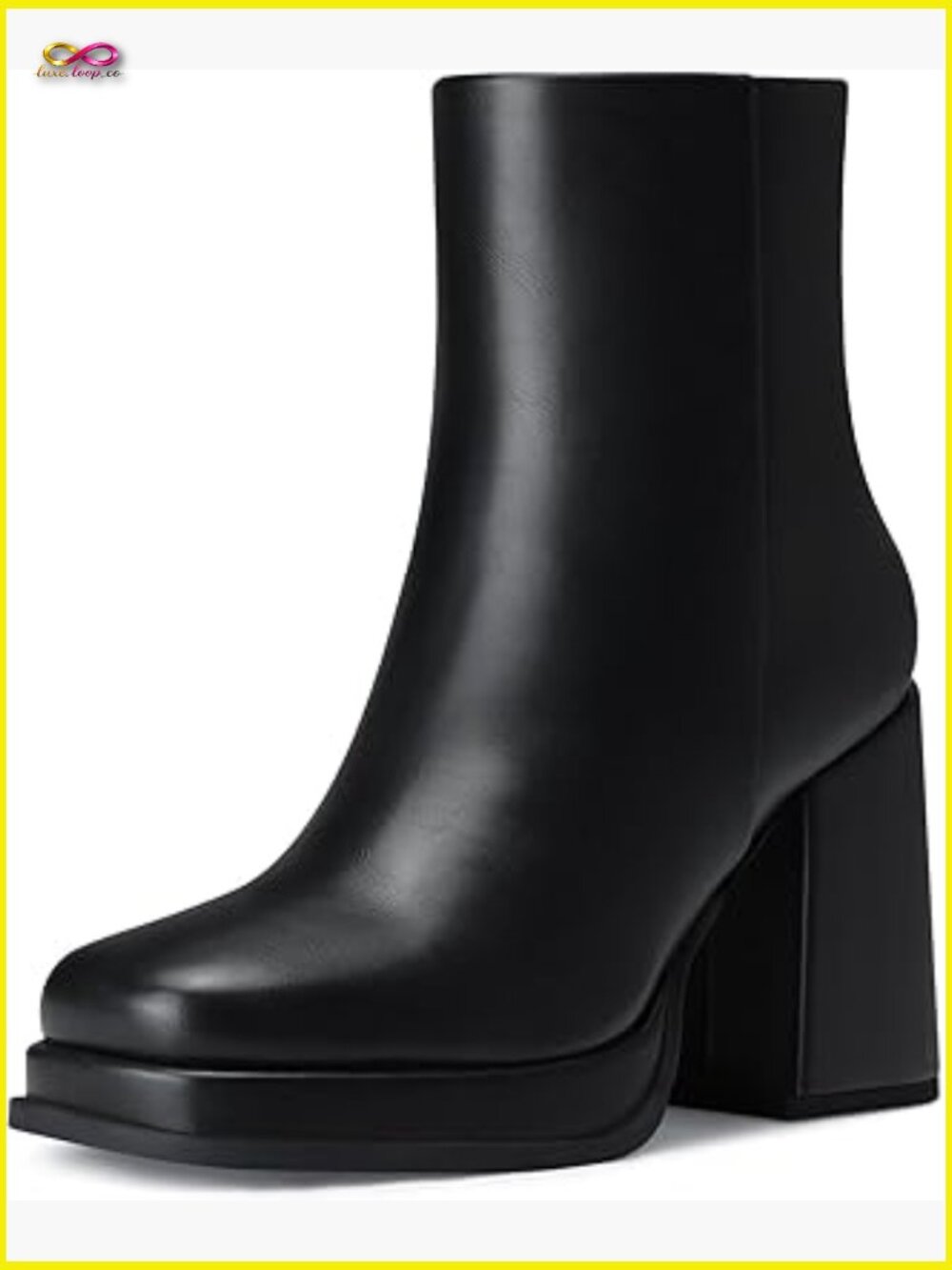 Women Chunky Heel Ankle Booties Platform Short Boots Square Toe Back Zip Fashion